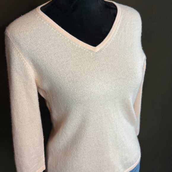 Worthington 100% Cashmere Sweater Women’s Small Blush Peach V-Neck 3/4 Sleeve - Picture 6 of 8